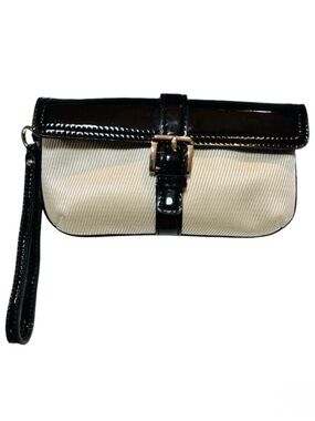 Ann Taylor Canvas & Patton Leather Black and Off White Wristlet